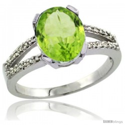 14k White Gold and Diamond Halo Peridot Ring 2.4 carat Oval shape 10X8 mm, 3/8 in (10mm) wide