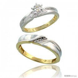 10k Yellow Gold 2-Piece Diamond wedding Engagement Ring Set for Him & Her, 3.5mm & 5mm wide