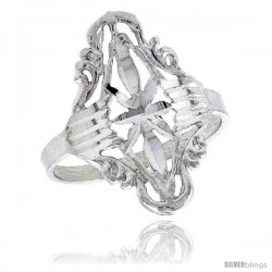 Sterling Silver Diamond-shaped Floral Filigree Ring, 7/8 in -Style Fr416
