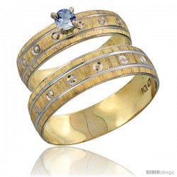10k Gold 2-Piece 0.25 Carat Light Blue Sapphire Ring Set (Engagement Ring & Man's Wedding Band) Diamond-cut -Style 10y505em
