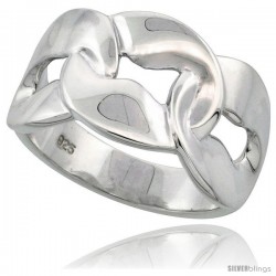 Sterling Silver Ring Flawless finish w/ Flat Links, 1/2 in wide