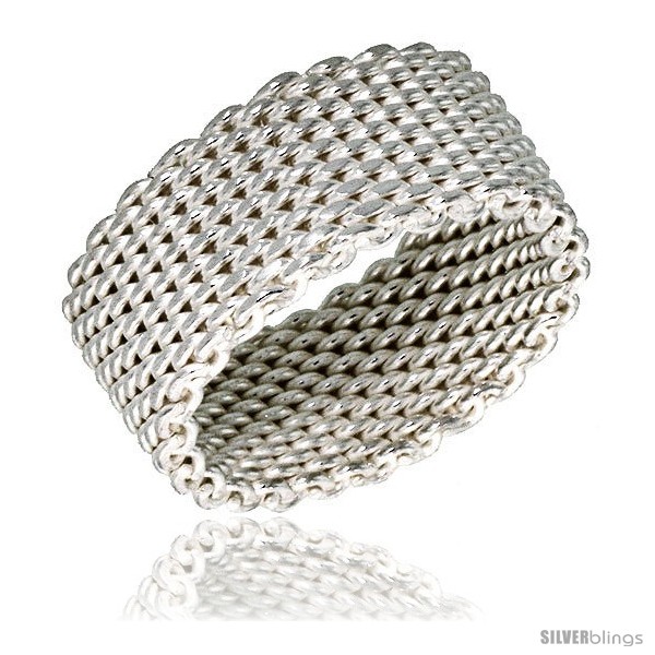 Sterling Silver Heavy Mesh Ring Handmade 5/16 in wide - SilverBlings