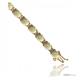 10K Yellow Gold Natural Opal Oval Tennis Bracelet 5x7 mm stones, 7 in