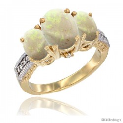 10K Yellow Gold Ladies 3-Stone Oval Natural Opal Ring Diamond Accent