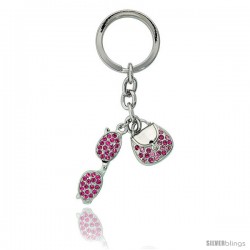 Purse & Sunglasses Key Chain, Key Ring, Key Holder, Key Tag, Key Fob, w/ Pink Topaz-color Swarovski Crystals, 4" tall