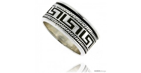 Sterling Silver Men's Spinner Ring Greek Key Pattern Handmade 1/2 in ...