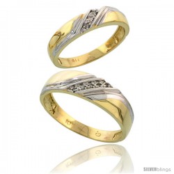 10k Yellow Gold Diamond Wedding Rings 2-Piece set for him 6 mm & Her 4.5 mm 0.05 cttw Brilliant Cut -Style Ljy010w2
