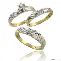 10k Yellow Gold Diamond Trio Wedding Ring Set His 5mm & Hers 3.5mm -Style Ljy118w3