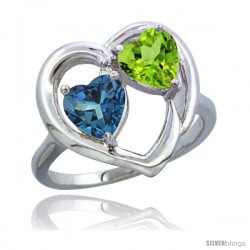 10K White Gold Heart Ring 6mm Natural London Blue Topaz & Peridot Diamond Accent