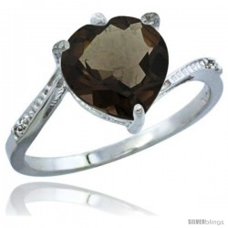 14k White Gold Ladies Natural Smoky Topaz Ring Heart-shape 9x9 Stone Diamond Accent