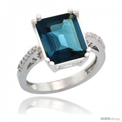 10k White Gold Diamond London Blue Topaz Ring 5.83 ct Emerald Shape 12x10 Stone 1/2 in wide