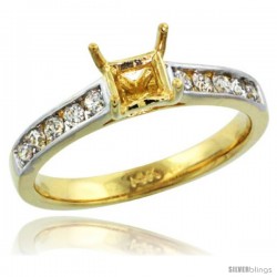 14k Gold Semi Mount (for 5mm 0.75 Carat Size Princess Cut) Diamond Ring w/ 0.30 Carat Brilliant Cut ( H-I Color SI1 Clarity )