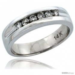 14k White Gold 6-Stone Men's Diamond Ring Band w/ 0.36 Carat Brilliant Cut Diamonds, 7/32 in. (5.5mm) wide