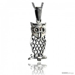 Sterling Silver Owl Pendant, 1 3/8 in tall