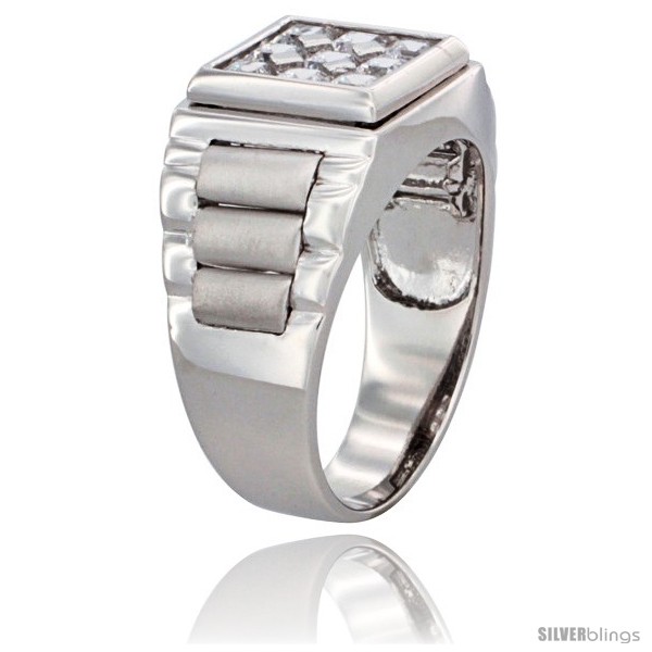 Sterling Silver Men's Rolex Style Ring 9 Square Invisible Set Cubic ...