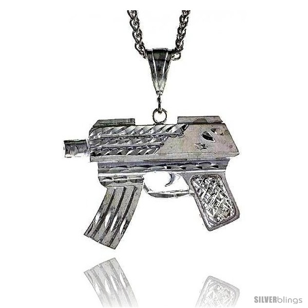 Sterling Silver Gun (Uzi) Pendant, 1 5/8